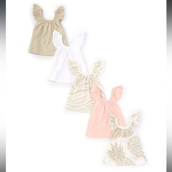Set of FIVE Honest Baby Round Neck Flutter Sleeve Tops - Picture 1 of 2